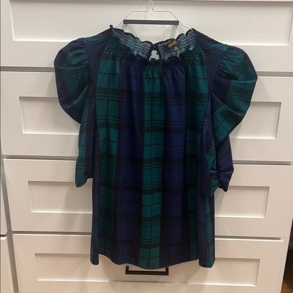 Plaid Green and Blue Blouse XS (NWOT)